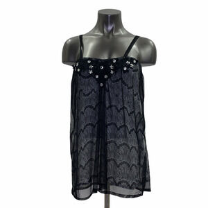 BLACK Gray Printed Embellished Tank Top